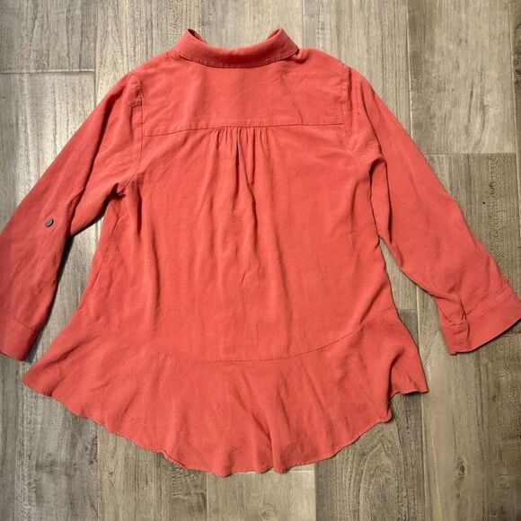 Soft Surroundings Tunic Top Orange Cotton Gauzy Button Up Shirt Over Sized Long - Picture 7 of 7